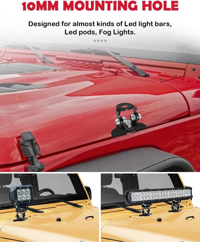 NORTHYUN Led Hood Mounts, Universal Led Light Bar Mounting Brackets 304 Stainless Steel Hood Clamp Lights Mounts, Black - Image 3